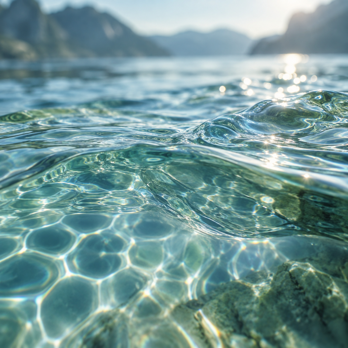 Klares Wasser mit natürlichen Lichtreflexen